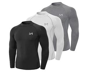 MEETYOO Tee Shirt de Compression à Manches Courtes Longue pour Hommes Baselayer Maillot Running Vetement Fitness pour Sports Jogging Musculation