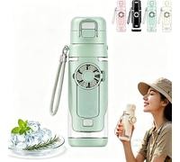 MEEVINWH 2-in-1 Water Bottle with Built-In Foldable Fan, Portable USB Rechargeable Handheld Cooling Cup,USB Rechargeable Handheld Cooling Cup 3 Speeds with Straw for Outdoors Sports(Green)