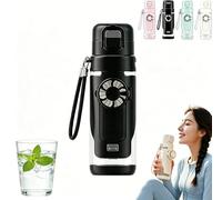 MEEVINWH 2-in-1 Water Bottle with Built-In Foldable Fan, Portable USB Rechargeable Handheld Cooling Cup,USB Rechargeable Handheld Cooling Cup 3 Speeds with Straw for Outdoors Sports(Black)