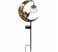 MEEVINWH Hummingbird Moon Solar Garden Stake Light,Waterproof Fairy Crackle Glass Light,Openwork Bird Garden Decor with Broken Glass, Back Patio Pathway Balcony Lanterns