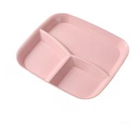 MeevrgR Assiette carrée à trois compartiments - Paille durable et polypropylène, 25 x 23 cm. Repas organisés pour les maisons modernes, contrôle des portions et service de salade (rose)