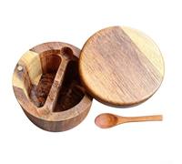 MeevrgR Bac à assaisonnement en bois d'acacia avec deux compartiments et couvercle | Organiseur compact pour sel et sucre avec mini cuillère en bois pour comptoir de cuisine