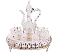 MeevrgR Carafe à décanter en alliage de zinc - Bouteille de 220 ml, 6 verres de 28 ml et plateau de service pour divertissement à domicile (argent)