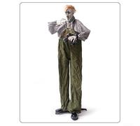 MeevrgR Décoration d'Halloween zombie grandeur nature de 1,9 m - Accessoire animé activé par le mouvement avec yeux lumineux et tête rotative Effets sonores terrifiants intérieur/extérieur