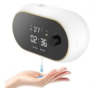 MeevrgR Distributeur de savon en mousse 450 ml avec écran HD Affichage de l'heure, de la température, de l'état de la batterie, étanche IPX5, pour cuisine, salle de bain, support mural (gel blanc)