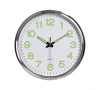 MeevrgR Horloge murale lumineuse galvanisée de 30,5 cm : quartz élégant pour décoration d'intérieur, mécanisme phosphorescent pour chambre à coucher et salon visibilité la nuit (argent, blanc)