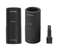 MeevrgR Jeu de clés à double extrémité pour écrous de roue - Douilles en acier au chrome vanadium de 18,5 mm, 19,5 mm, 20,5 mm, 21,5 mm avec barre d'extension de 30,5 cm pour écrous de roue de voiture