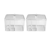 MeevrgR Lot de 2 boîtes de rangement pour cotons-tiges en acrylique avec couvercle, organiseur de comptoir à 4 compartiments pour tampons de coton, Q-Tips, rouges à lèvres, distributeur de maquillage
