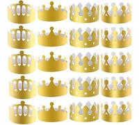 MeevrgR Lot de 20 couronnes en papier doré pour couronnement, 4 styles réglables, chapeaux de fête pour enfants et adultes, couvre-chefs réutilisables en aluminium brillant pour anniversaire, mariage