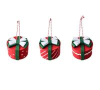 MeevrgR Lot de 3 mini boîtes de décorations en tissu non tissé ondulé, à pois et sergé pour décoration de sapin de Noël - Rouge et vert - 6 x 8 cm