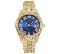 MeevrgR Montre à quartz moderne en acier avec diamants style hip-hop romain, Voir image, 01