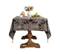 MeevrgR Nappe jacquard noire avec pompons - Motif floral en relief - Tissu polyester pour la maison, la cuisine et la décoration de fête - 140 x 180 cm