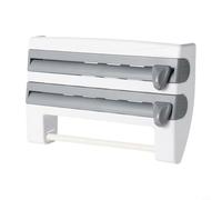 MeevrgR Organiseur de film 3 en 1 avec distributeur de papier d'aluminium et porte-serviettes en papier pour rangement de cuisine, support en plastique ABS peu encombrant pour tiroir ou armoire, gris