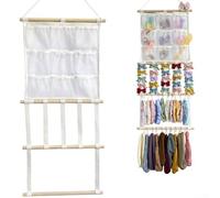 MeevrgR Organiseur en bois pour accessoires de cheveux avec 5 crochets - Support de rangement mural pour chambre d'enfant - Blanc - 98 cm