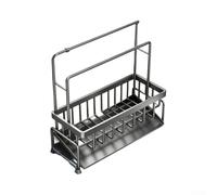 MeevrgR Panier d'évier en acier au carbone avec base ventouse, organiseur de drainage automatique pour éponges, torchons et outils de nettoyage (gris)