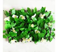 MeevrgR Panneau de clôture en lierre artificiel extensible pour extérieur, 28-40 cm H x 20-200 cm L, feuilles vertes avec fleurs blanches, clôture en bûches et tissu de soie, 1 pièce