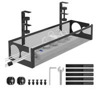 MeevrgR Plateau de gestion des câbles sous le bureau - 39 x 12 x 7 cm - Organiseur de cordons en métal avec emplacements réglables pour la maison et le bureau (noir)