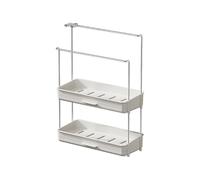 MeevrgR Porte-éponge pour évier de cuisine avec distributeur de savon, brosse et porte-chiffons, panier de comptoir pour éponges, torchons et accessoires de nettoyage, blanc double couche