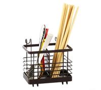 MeevrgR Porte-ustensiles en acier inoxydable pour comptoir de cuisine avec séparateur, grande capacité, organiseur pour plan de travail, design ventilé avec trous de drainage, marron (marron, taille S