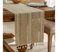 MeevrgR Table rustique en coton et lin pour chemin de table, motif creux brodé pour cuisine, salle à manger, 33 x 180 cm, nappe saisonnière (marron)