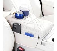 MeevrgR Tapis d'accoudoir de voiture avec porte-gobelets, doublure de console centrale en cuir pour la plupart des voitures, organiseur de 35 x 19 x 8 cm avec sac de rangement (blanc)