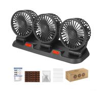 MeevrgR Ventilateur de voiture 3 en 1 - Rotation à 360° - Triple tête 12 V/24 V/USB - Pour SUV/camion/camping-car - Base en métal avec flux d'air réglable (noir)