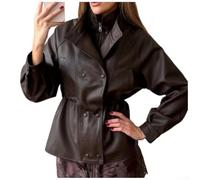 MeevrgR Veste de motard en similicuir pour femme - Couche mi-longue ample pour un usage quotidien, les voyages, les boîtes de nuit et le style quatre saisons (marron, taille S)