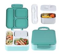 MEEYUU Boîte à déjeuner Bento avec thermos de 330 ml, conteneurs alimentaires étanches pour enfants avec 3 compartiments, bocal à aliments chauds isothermes pour l'école, Trvael (vert)