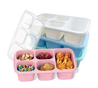 MEEYUU Lot de 4 boîtes à déjeuner Bento pour adultes et enfants, 5 compartiments pour la préparation des repas pour enfants, boîtes de conservation réutilisables avec couvercles transparents, passent
