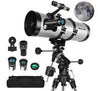 MEEZAA Télescope Astronomique, 150EQ Newton Réflecteur Télescope Professionnel pour Adulte et Débutants avec Monture Équatoriale, Trépied, Adaptateur Téléphone, Filtre Lunaire et Sac de Transport