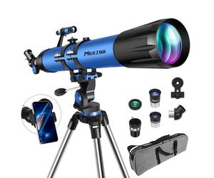 MEEZAA Télescope, Télescope Astronomique Adultes Enfants et Débutants, 90 mm Ouverture 800 Professionnel Télescopes Réfracteur avec Trépied, Sac de Transport, Adaptateur de Téléphone et Filtre Lunaire
