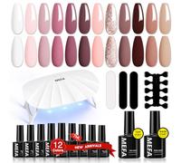 MEFA Kit Ongle Gel UV Complet 6 W Lampe, 19PCS Kit Vernis Semi Permanent Blanc Rose Nude Pailleté Marron, 12 Couleurs Vernis Gel avec Base et Top Coat, Manucure Outils Accessoires Nail Art Kit Cadeau
