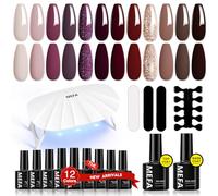 MEFA Kit Ongle Gel UV Complet 6 W Lampe, 19PCS Kit Vernis Semi Permanent Nude Violet Rouge Marron Pailleté 12 Couleurs Vernis Gel avec Base et Top Coat, Manucure Outils Accessoires Kit Cadeau