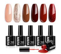 MEFA Vernis Semi Permanent Automne, Vernis Gel UV Hiver 6 Couleurs Rouge Brun Pailleté Kit Gel Ongle French Manucure Nail Art Ongles Gel Soak Off UV/LED Gel Polish pour Starter Salon DIY Home