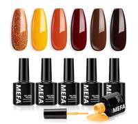 MEFA Vernis Semi Permanent Marron Pailleté 6 Couleurs Vernis Gel UV Orange Jaune Kit Gel Ongle French Manucure Nail Art Ongles Gel Soak Off UV/LED Gel Polish pour Starter Salon DIY Home