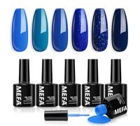 MEFA Vernis Semi Permanent, Vernis Gel UV 6 Couleurs Bleu Pailleté Kit Gel Ongle French Manucure Nail Art Ongles Gel Soak Off UV/LED Gel Polish pour Starter Salon DIY Home