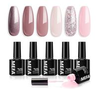 MEFA Vernis Semi Permanent, Vernis Gel UV 6 Couleurs Nude Rose Pailleté Kit Gel Ongle French Manucure Nail Art Ongles Gel Soak Off UV/LED Gel Polish pour Starter Salon DIY Home