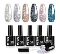 MEFA Vernis Semi Permanent, Vernis Gel UV 6 Couleurs Pailleté Kit Gel Ongle French Manucure Nail Art Ongles Gel Soak Off UV/LED Gel Polish pour Starter Salon DIY Home