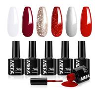 MEFA Vernis Semi Permanent, Vernis Gel UV 6 Couleurs Rouge Blanc Pailleté Kit Gel Ongle French Manucure Nail Art Ongles Gel Soak Off UV/LED Gel Polish pour Starter Salon DIY Home