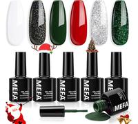 MEFA Vernis Semi Permanent, Vernis Gel UV 6 Couleurs Rouge Blanc Vert Noir Pailleté Noël Kit Gel Ongle French Manucure Nail Art Ongles Gel Soak Off UV/LED Gel Polish pour Starter Salon DIY Home