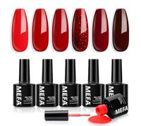 MEFA Vernis Semi Permanent, Vernis Gel UV 6 Couleurs Rouge Pailleté Kit Gel Ongle French Manucure Nail Art Ongles Gel Soak Off UV/LED Gel Polish pour Starter Salon DIY Home