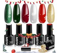 MEFA Vernis Semi Permanent, Vernis Gel UV 6 Couleurs Rouge Vert Sapin Pailleté Noel Kit Gel Ongle French Manucure Nail Art Ongles Gel Soak Off UV/LED Gel Polish pour Starter Salon DIY Home