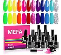 MEFA Vernis Semi Permanent, Vernis Gel UV Semi Permanent pour les Fêtes, 12 Couleurs Rouge Rose Orange Vert Jaune bleu pailleté, Kit Vernis à Ongles Gel Nail Art Soak Off Gel Polish French Manucure