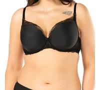 mefemi Nipplex Pepite Soutien-Gorge Push-up pour Femme - Soutien-Gorge Lisse avec Bordure en Dentelle - Armatures réglables et Coussinets Push-up Amovibles, Noir, 95D