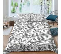 MEFESE 100 Billets de Banque Dollars Housse De Couette 3D Motif Imprimé Qualité Supérieure Parure De Lit en Microfibre avec Fermeture Éclai avec Entretien Facile 3 Pièces Double（200x200cm）