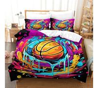 MEFESE Basket-Ball 3 Pièces Basket-Ball coloré Housse De Microfibre Couette,Parure De Lit,Impression Numérique 3D,Microfibre,Fermeture Éclair Hypoallergénique,Enfants Adultes Single（140x200cm）