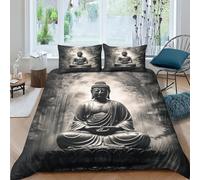 MEFESE Bodhisattva 3 Pièces Statue de Bouddha Housse De Microfibre Couette,Parure De Lit,Impression Numérique 3D,Microfibre,Fermeture Éclair Hypoallergénique,Enfants Adultes Grand(220x240cm)