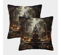 MEFESE Bouddha Housse De Coussin Ensemble De 2 Méditation Bouddhiste Housse De Coussin Décorative Confort Et Douceur Garantis Housses De Coussin pour Jardin 40x40cm