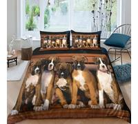 MEFESE Chien Boxer 3D Motif Imprimé Parure De Lit 3 Pièces avec Chiens Mignons Taies d'oreiller 100% Microfibre avec Fermeture Éclair,Luxury Doux-Respirant Lit Géométrique Ensemble Double(200x200cm)