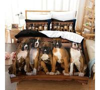 MEFESE Chien Boxer Microfibre Parure De Lit Housse De Couette,1 Et 2 Personnes Lit 135/200/220,2/3 Pièces Chiens Mignons Housse De Couette/Taies d'oreiller/Drap pour Enfants Adultes Simple(140x200cm)